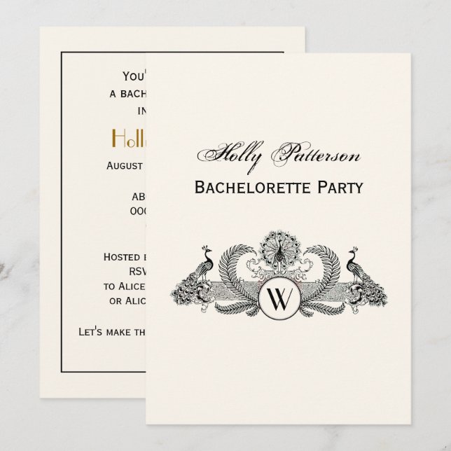 Invitation Peacocks vintages Monogram Ivory BG (Devant / Derrière)