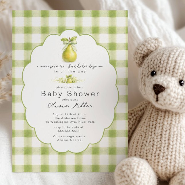 Invitation Pear-fect Baby Shower Green Gingham Invite (Créateur téléchargé)