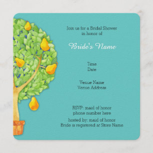 Invitation Pear Tree turquoise Carré nuptiale douche Invitati