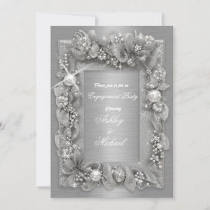 Invitation pearde moderne argent feuille glorieuse chic fianç