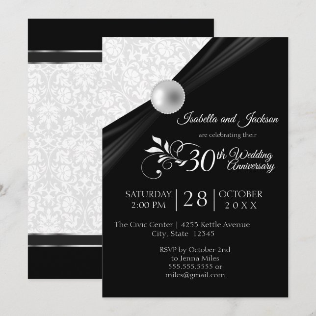 Invitation Pearl Anniversaire design - noir et blanc (Devant / Derrière)