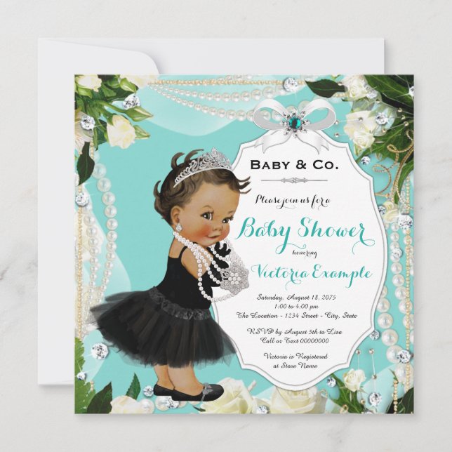 Invitation Pearl Baby & Co Noir Turquoise ethnique Baby Girl  (Devant)