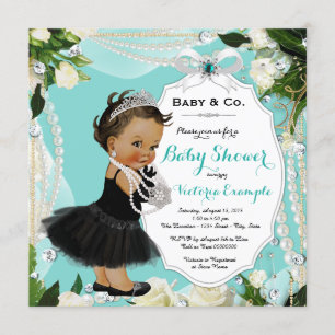 Invitation Pearl Baby & Co Noir Turquoise ethnique Baby Girl 