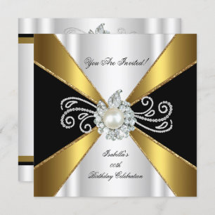 Invitation Pearl Black Gold White Diamond Anniversaire