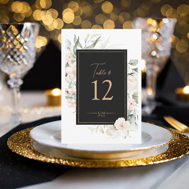 Invitation Pearl Blush Floral Elegance Ebony Table# ID989 (Créateur téléchargé)