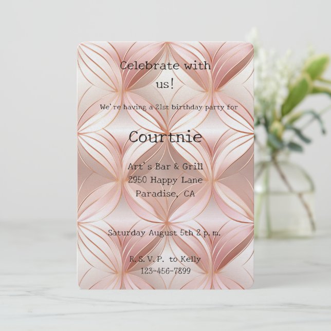 Invitation Pearl Blush Rose Rose Gold Cercles Anniversaire (Debout devant)