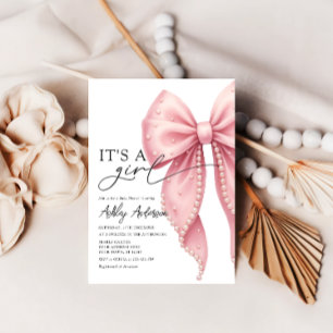 Invitation Pearl Bow c'est une fille Baby shower rose