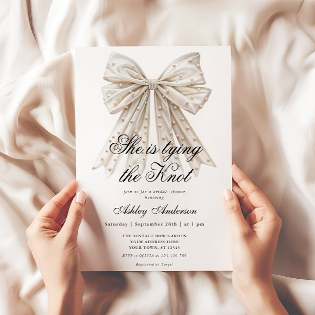Invitation Pearl Bow Elle noue la douche nuptiale (Créateur téléchargé)