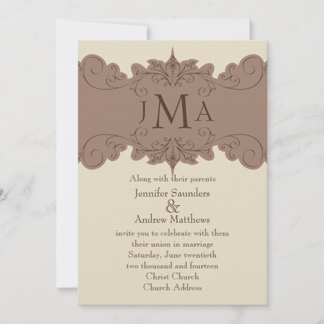 Invitation Pearl, Brown Vintage tourbillons de mariage Invita (Devant)