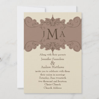 Invitation Pearl, Brown Vintage tourbillons de mariage Invita