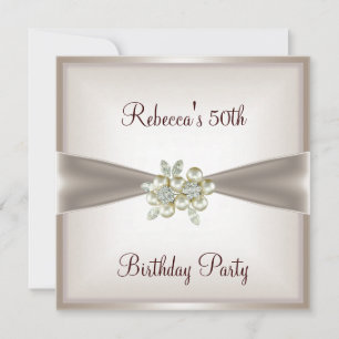 Invitation Pearl Cream Floral 50th Birthday Party