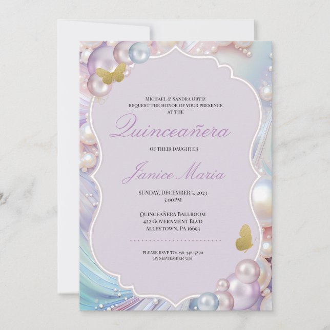 Invitation Pearl Dream rose violet Quinceañera (Devant)
