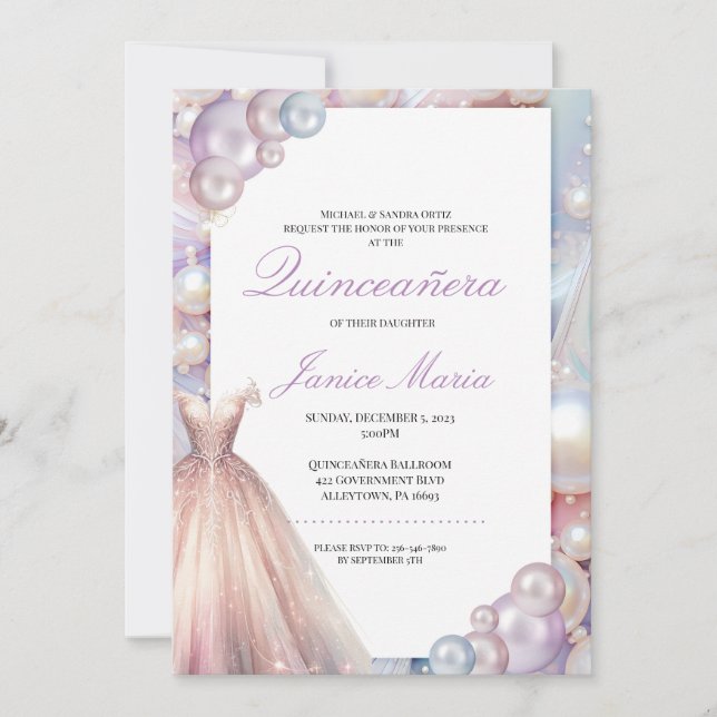 Invitation Pearl Dream rose violet Quinceañera (Devant)