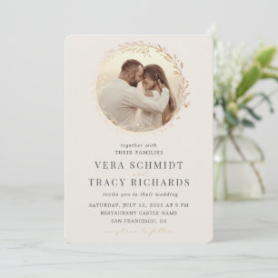 Invitation Pearl & Gold Leaf tout en un Mariage photo Rsvp da