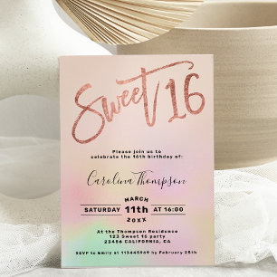 Invitation Pearl ombre rainbow script blush Sweet 16 photo
