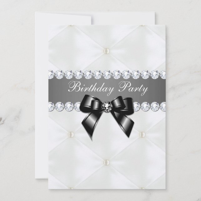 Invitation Pearl Quilé & Black Jewel Bow Anniversaire (Devant)