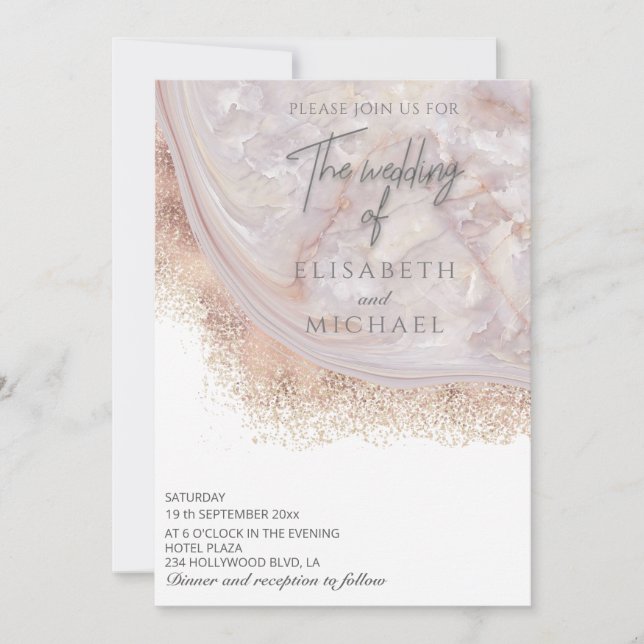 Invitation Pearl rose or marbre agate calligraphie (Devant)