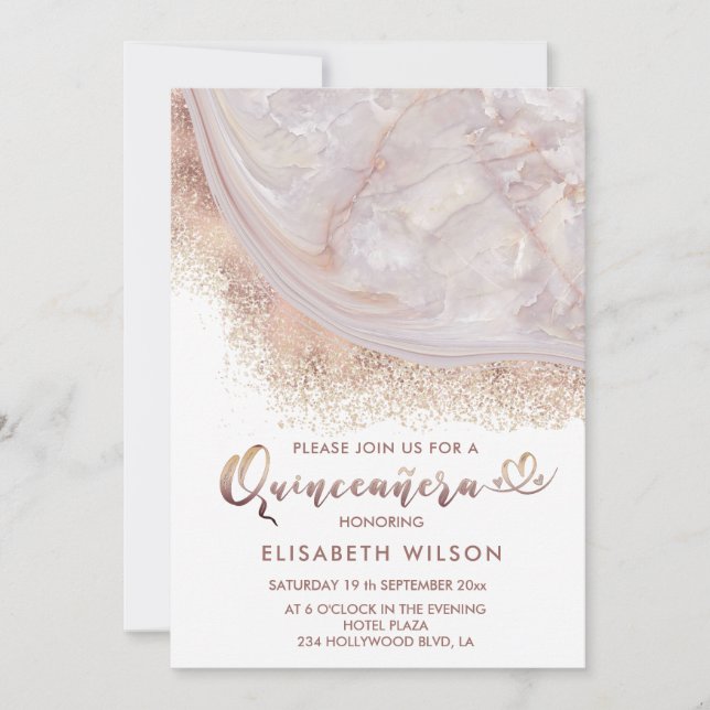 Invitation Pearl rose or marbre agate calligraphie (Devant)