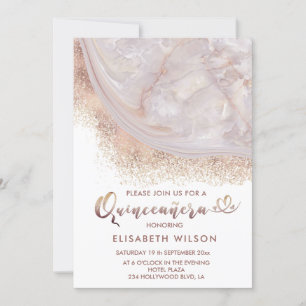 Invitation Pearl rose or marbre agate calligraphie
