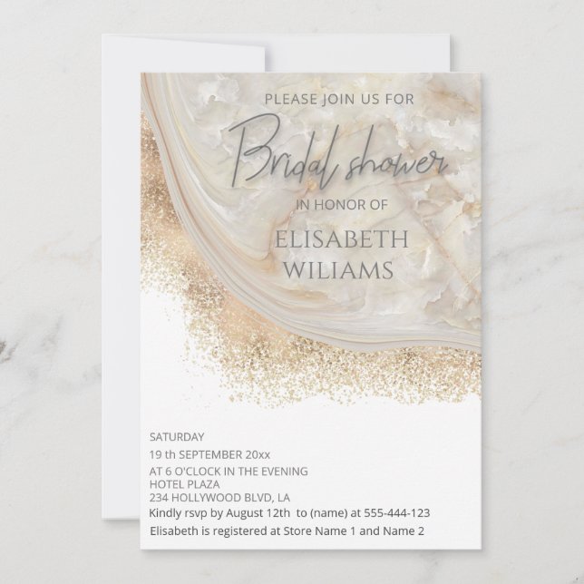 Invitation Pearl rose or marbre agate calligraphie (Devant)