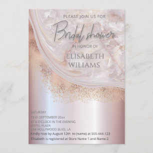 Invitation Pearl rose or marbre agate calligraphie métallique