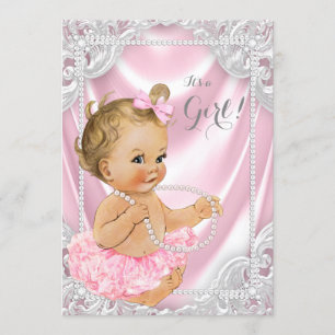 Invitation Pearl rose Satin Baby Girl Douche