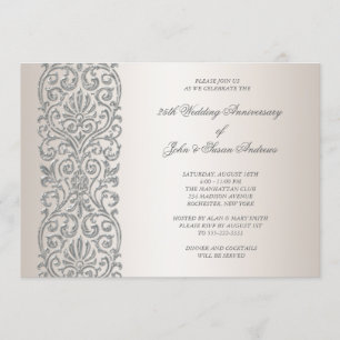 Invitation Pearl Silver Border 25th Anniversary Party