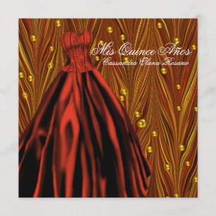 Invitation Pearles d'or Robe rouge Quinceanera d'or rouge