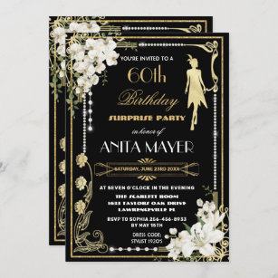Invitation Pearles Floral Art Déco Gatsby Anniversaire TOUT Â