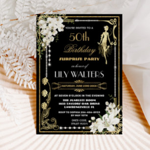 Invitation Pearles Floral Art Déco Gatsby Anniversaire TOUT Â