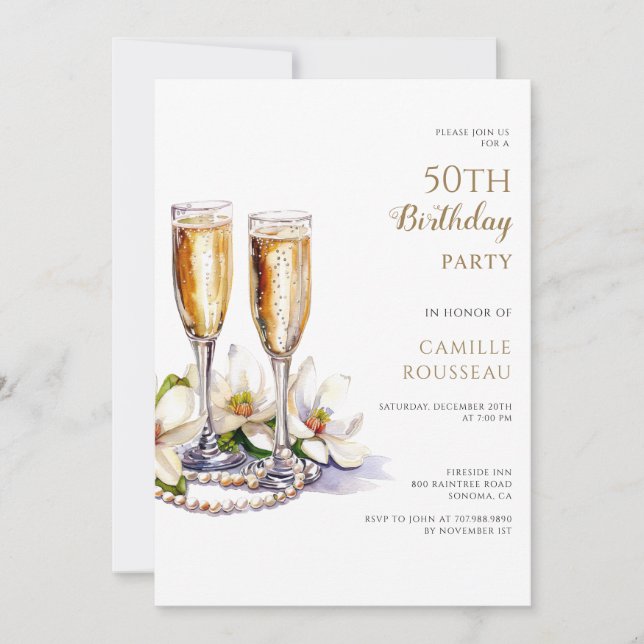 Invitation Pearls And Prosecco 50e fête d'anniversaire (Devant)