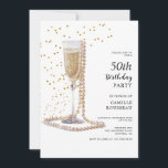 Invitation Pearls And Prosecco 50th Birthday Cocktail Party<br><div class="desc">cocktail de 50e anniversaire invitation cocktails d'aquarelle et parties scintillant or. Trending perles et thème Prosecco.</div>