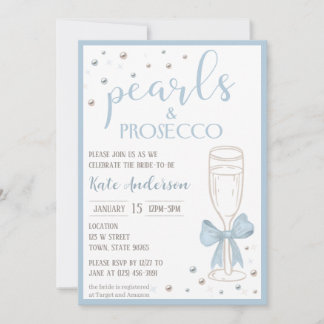 Invitation Pearls and Prosecco Blue Bow Bridal Shower