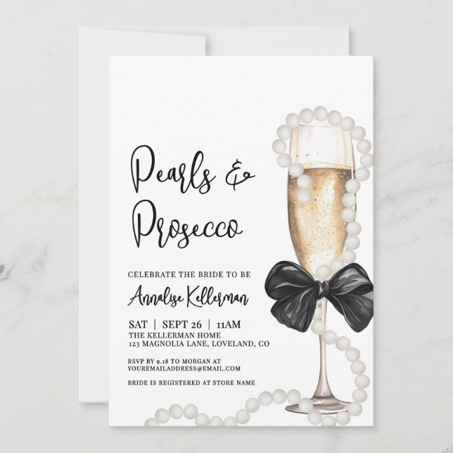 Invitation Pearls And Prosecco Bridal Shower (Devant)
