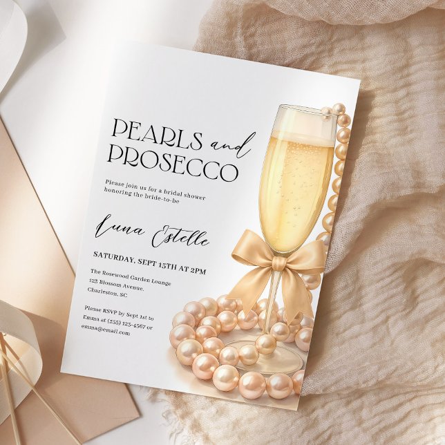Invitation Pearls and Prosecco Elegant Bow Bridal Shower (Créateur téléchargé)