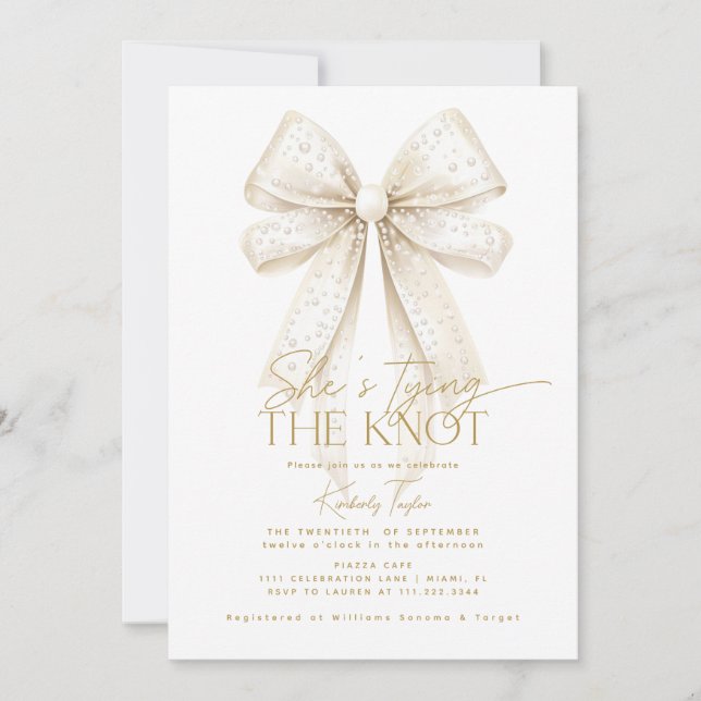 Invitation Pearls Bow Elle noue la Fête des mariées de noeud (Devant)