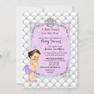 Invitation Pearls Diamonds Brunette Princess Baby Lavender