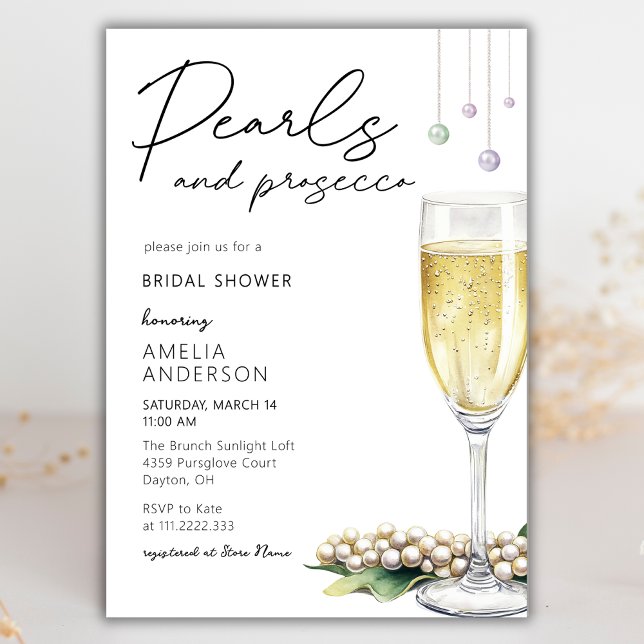 Invitation Pearls Et Prosecco Élégante Fête des mariées Verdo (Créateur téléchargé)
