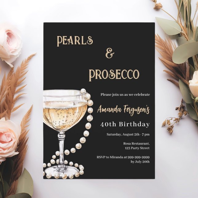Invitation Pearls Prosecco anniversaire d'or noir (Créateur téléchargé)