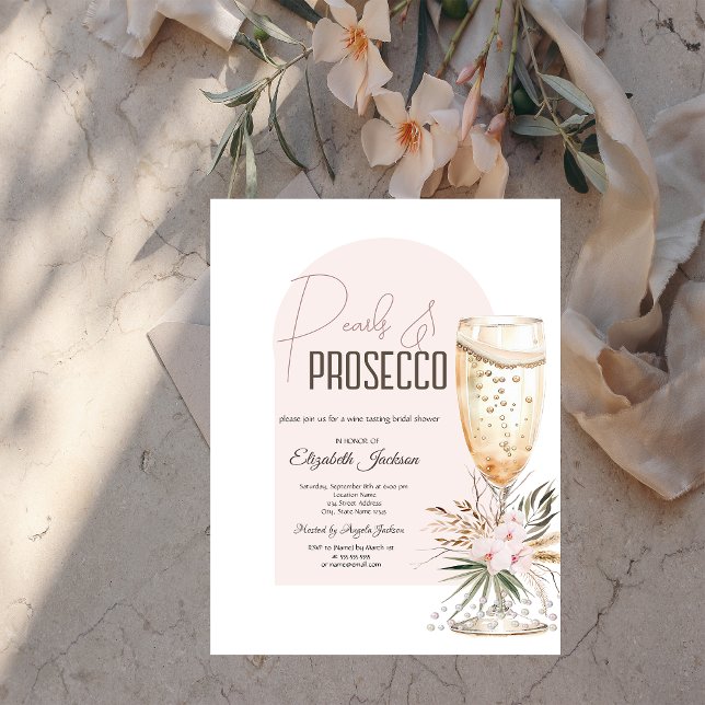 Invitation Pearls Prosecco Boho Fleurs Brunch & Bubbly (Créateur téléchargé)