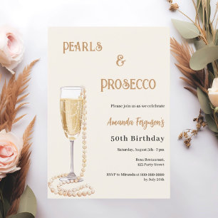 Invitation Pearls Prosecco bulle d'or anniversaire