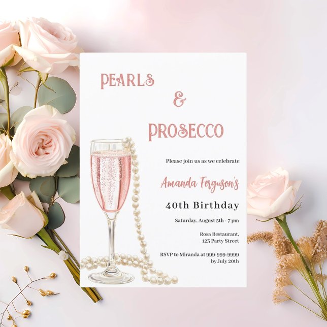 Invitation Pearls Prosecco bulles roses anniversaire (Créateur téléchargé)