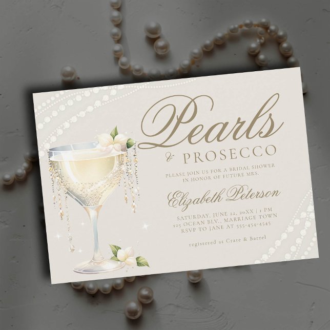 Invitation Pearls Prosecco Elegant Ecru Brunch Fête des marié (pearls and prosecco bridal brunch invitation champagne bubbly ivory ecru elegant modern classic)