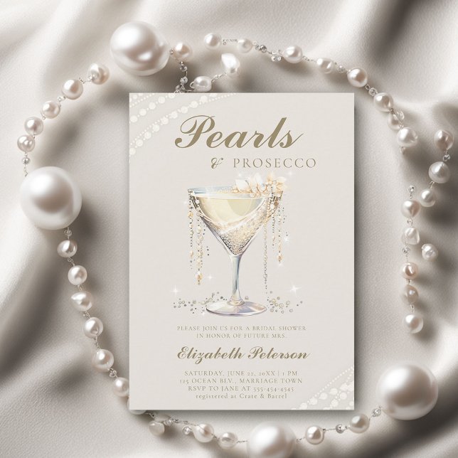 Invitation Pearls Prosecco Ivory Élégant Fête des mariées Bru (pearls prosecco bridal shower invitation classy watercolor elegant modern classic)