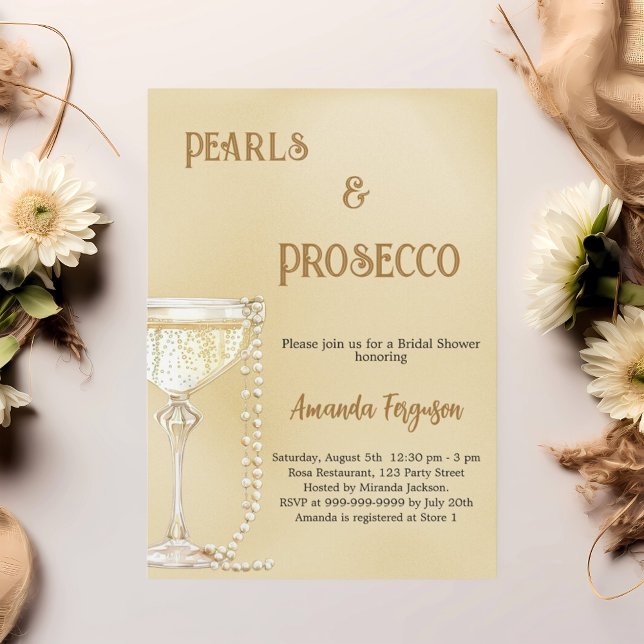 Invitation Pearls Prosecco or élégante Fête des mariées (Créateur téléchargé)
