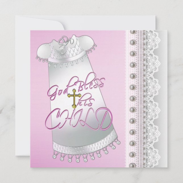Invitation Pearls White Gown Baby Girl Christening (Devant)