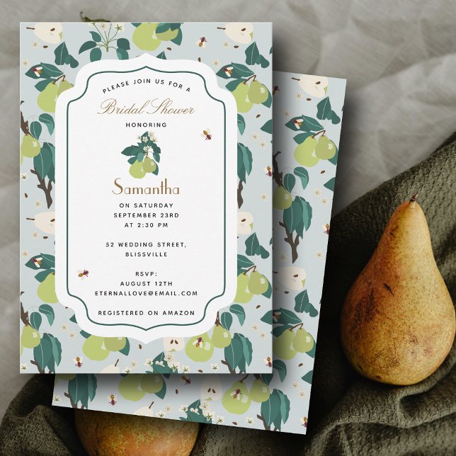 Invitation Pears Bees Botanique Floral Garden Fête des mariée (Pears Bees Botanical Floral Garden Bridal Shower Invitation)