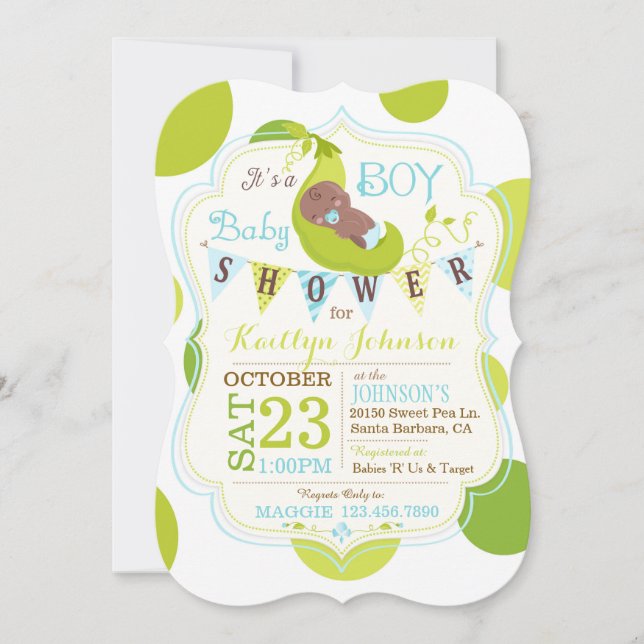 Invitation Peas dans un Baby shower de garçon africain pod In (Devant)