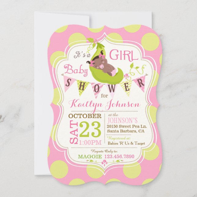 Invitation Peas dans un pod Africain Baby shower fille Invita (Devant)