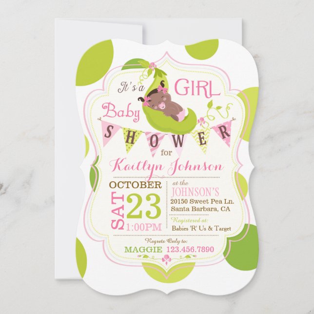 Invitation Peas dans un pod Africain Baby shower fille Invita (Devant)